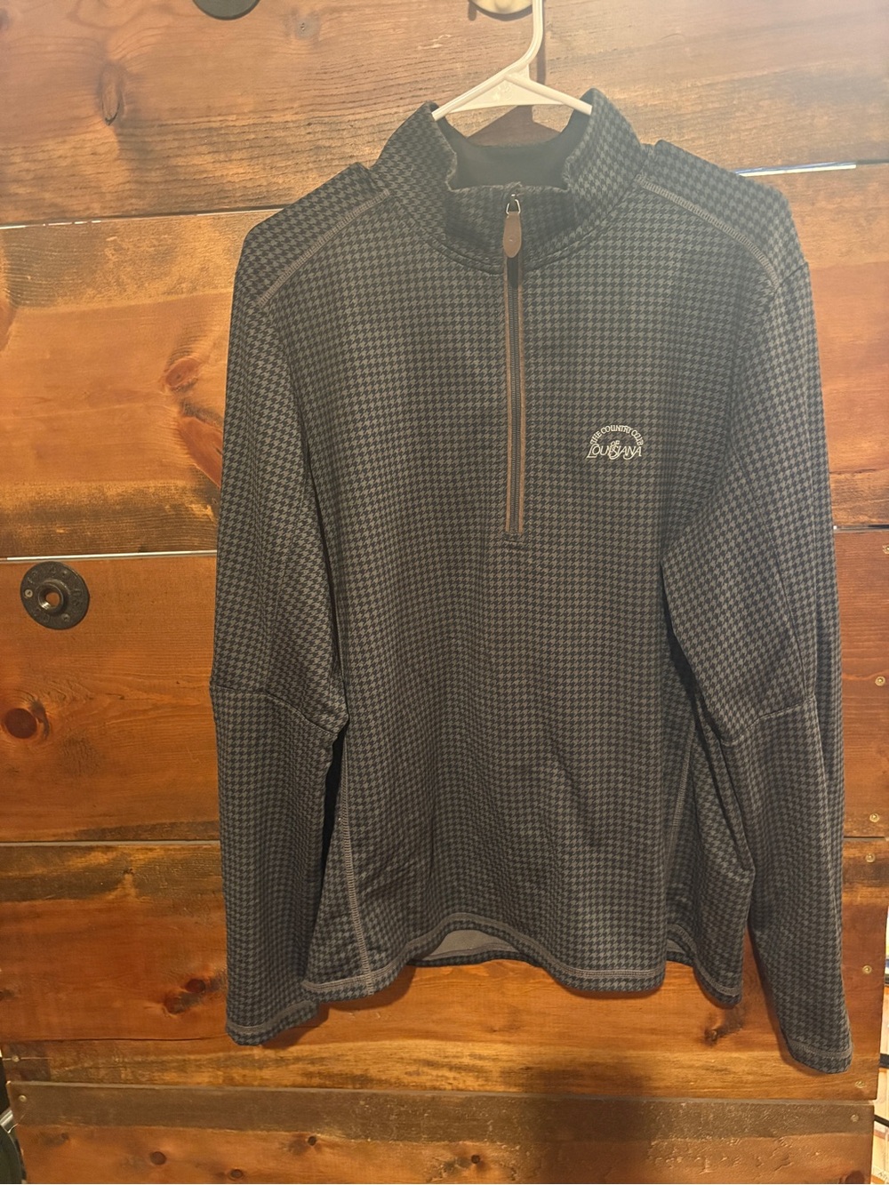 Jim Nantz by Vineyard Vines Navy and Brown Houndstooth Quarter Zip
